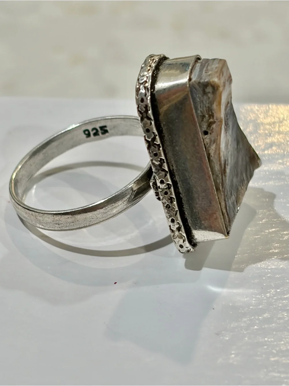 Vintage 925 Sterling Silver Fire Agate Triangle Statement Ring - Size 6